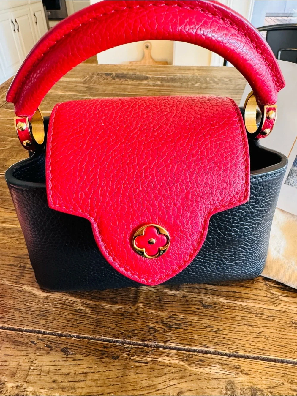 Authentic Louis Vuitton Capucines Mini Top-Handle Bag in Black & Red with COA